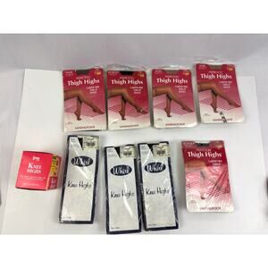 Lot of 9 Vintage Stockings Thigh Highs & Knee Highs, Multiple Colors Size 8.5-11
